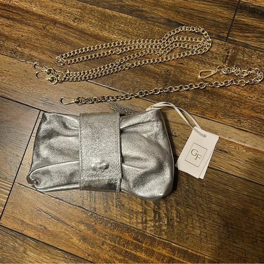 GERMAN FUENTES women's bow‎ clutch bag in silver NWT